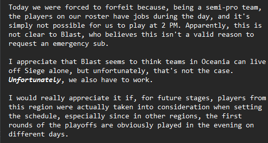 For those who are wondering about the reason behind our forfeit today in the the first play-off match against Chiefs.