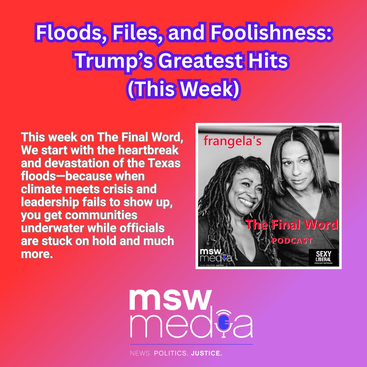 New #TheFinalWord podcast with <a href="/frangeladuo/">Frangela</a> #MSWMedia

Listen: redcircle.com/shows/frangela…