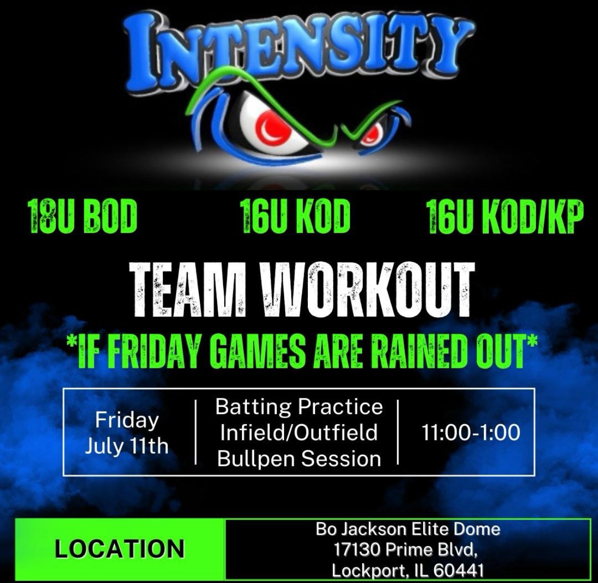 Just in case our games are cancelled today in Illinois there will be an Intensity 3 team workout from 11am-1pm! College coaches are invited!