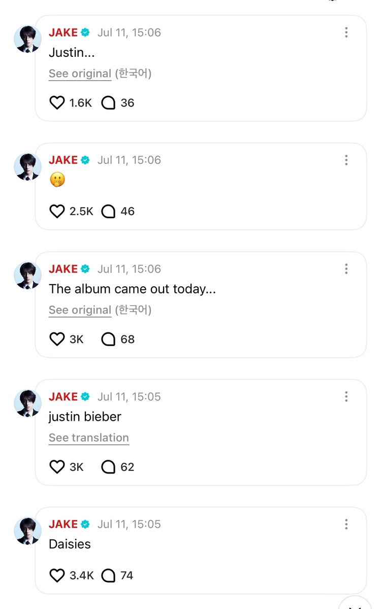sjydaiIy's tweet image. 👤: jake, recommend a song?
🦮: Justin Bieber- daisies 
🦮: the album came out today
🦮: 🤭
🦮: Justin hyung…. 

LMAO😭