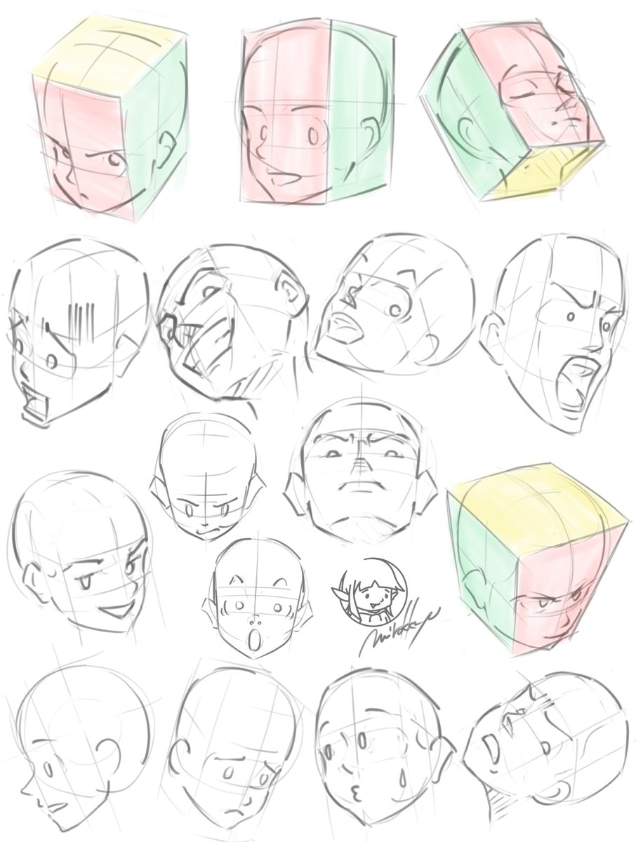 mirokkyu's tweet image. シンプルな顔の練習✏️
立体感を損なわないように
&quot;面&quot;を意識して練習しています

#スケッチ #クロッキー