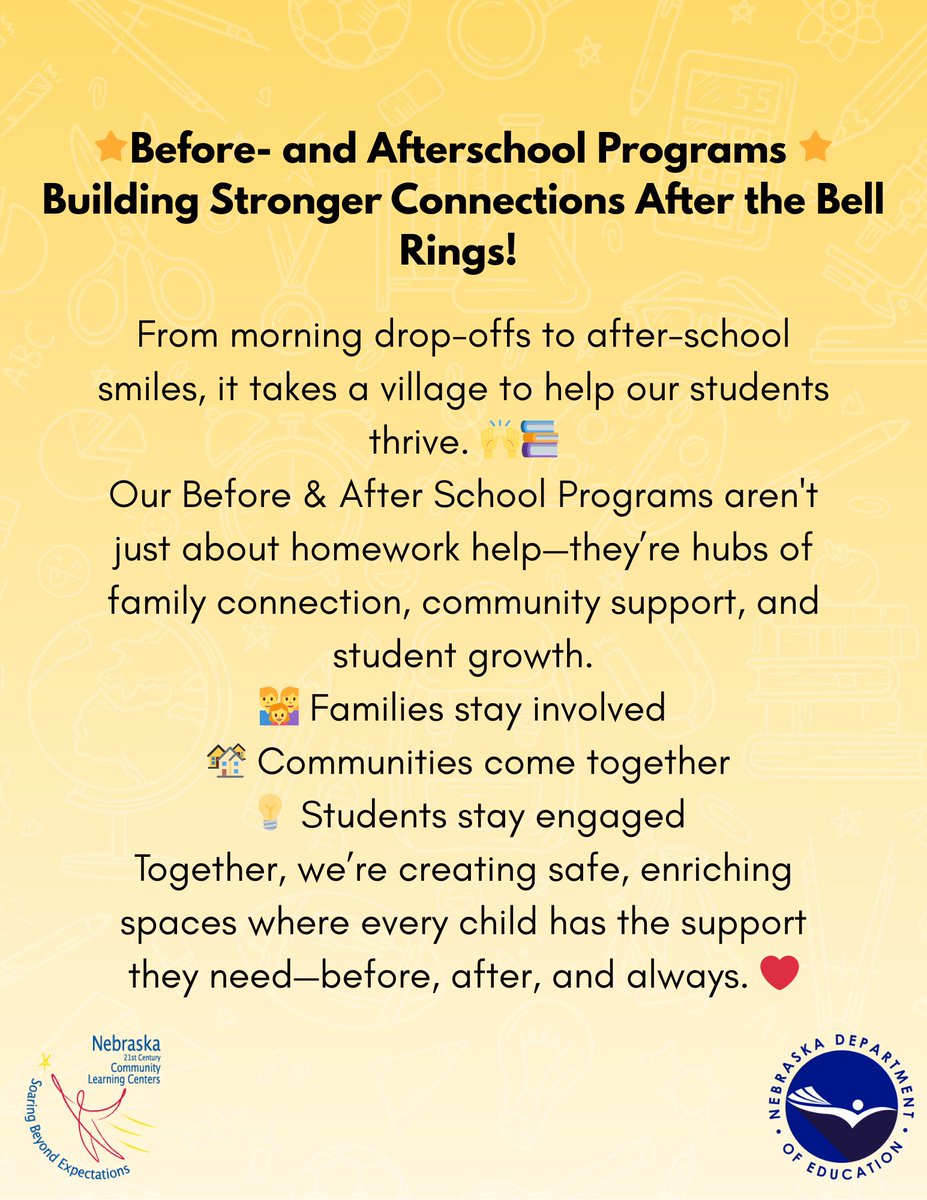 NDEFamComEngage's tweet image. Check out this video on the importance of before &amp;amp; afterschool programs!
youtu.be/GLD5FjmZ7tQ

#FamilyEngagement #CommunitySupport #AfterSchoolMatters #StudentSuccess #EngagedFamilies #21stCCLC #BeforeAndAfterSchool #AfterschoolStrong