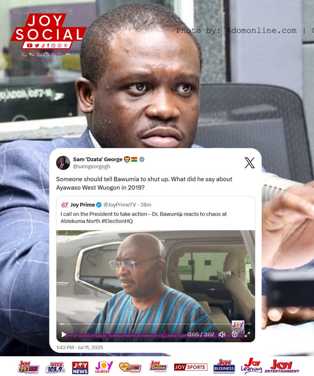JoyPrimeTV's tweet photo. Communications Minister Sam George reacts to calls by Dr. Bawumia on the President to take action on Ablekuma chaos #ElectionHQ https://t.co/u6sRT2XNzA