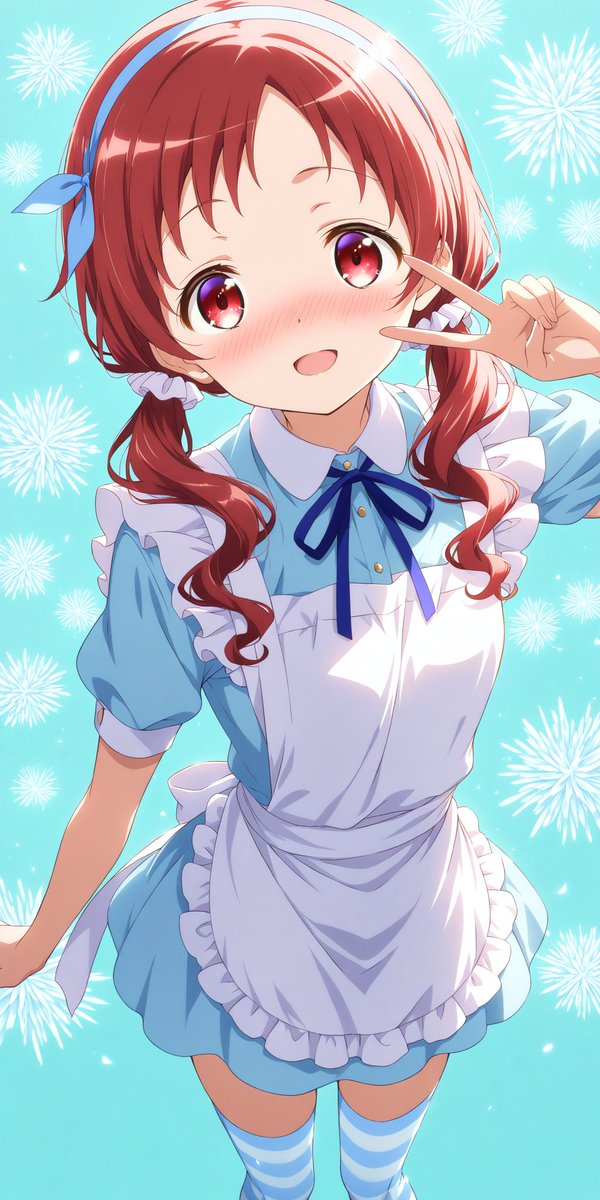 マヤちゃん「おはよーっ☆ 見て見て～っ、この服めっちゃ可愛くない！？チノのアリスコーデ、なかなかの破壊力だよねっ！メグも似合ってるし～！あたし？ もちろん完璧でしょ～！」

チノちゃん「今日はアリス風の制服……う、うさぎじゃないですけど……似合ってますか……？（少し照れ気味）