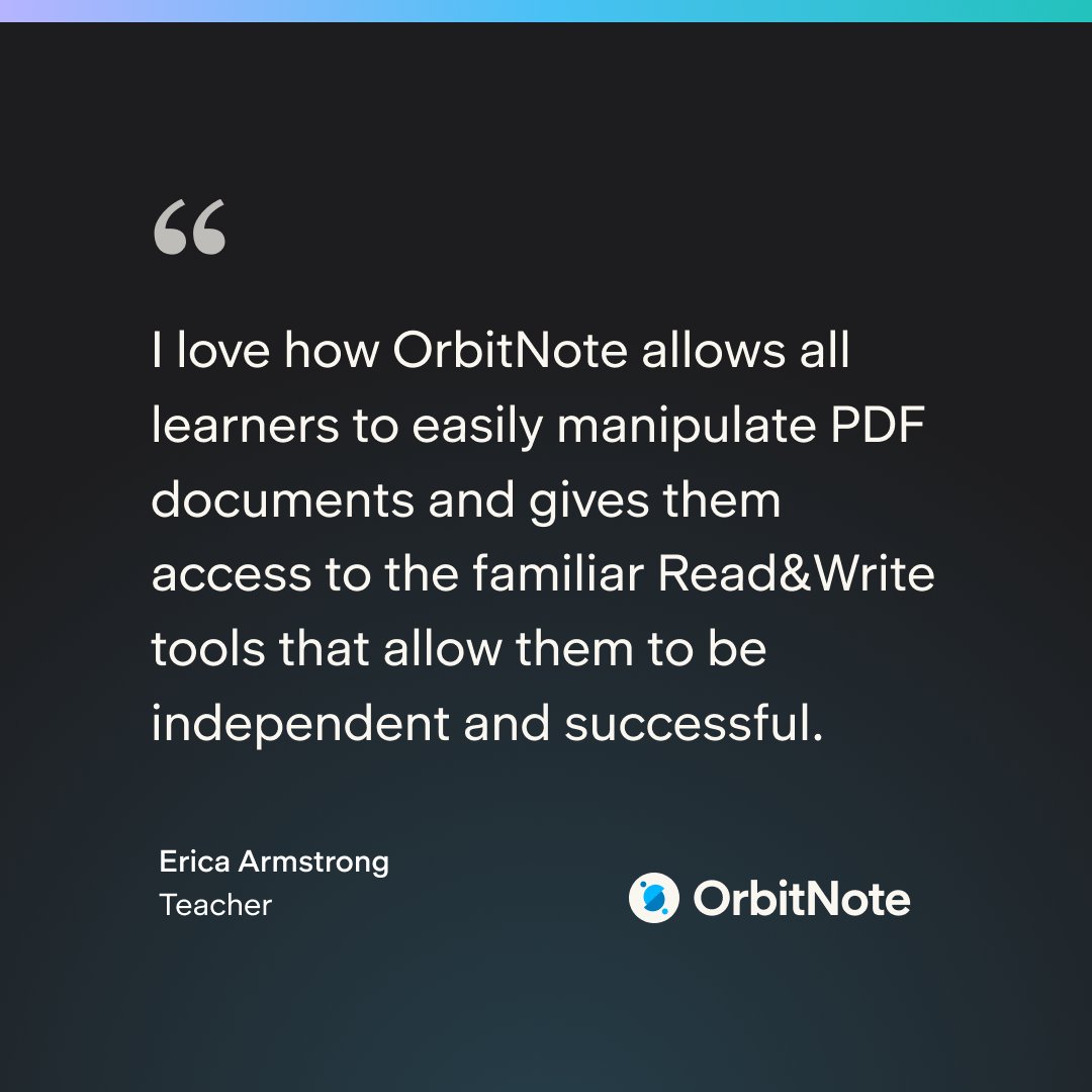 Everwayglobal's tweet image. Discover how OrbitNote Modern empowers learners and educators like Erica! Edit, annotate, and collaborate seamlessly. Transform your documents and boost independence. Learn more: bit.ly/3GBpmCF
#OrbitNote #ClassroomTools