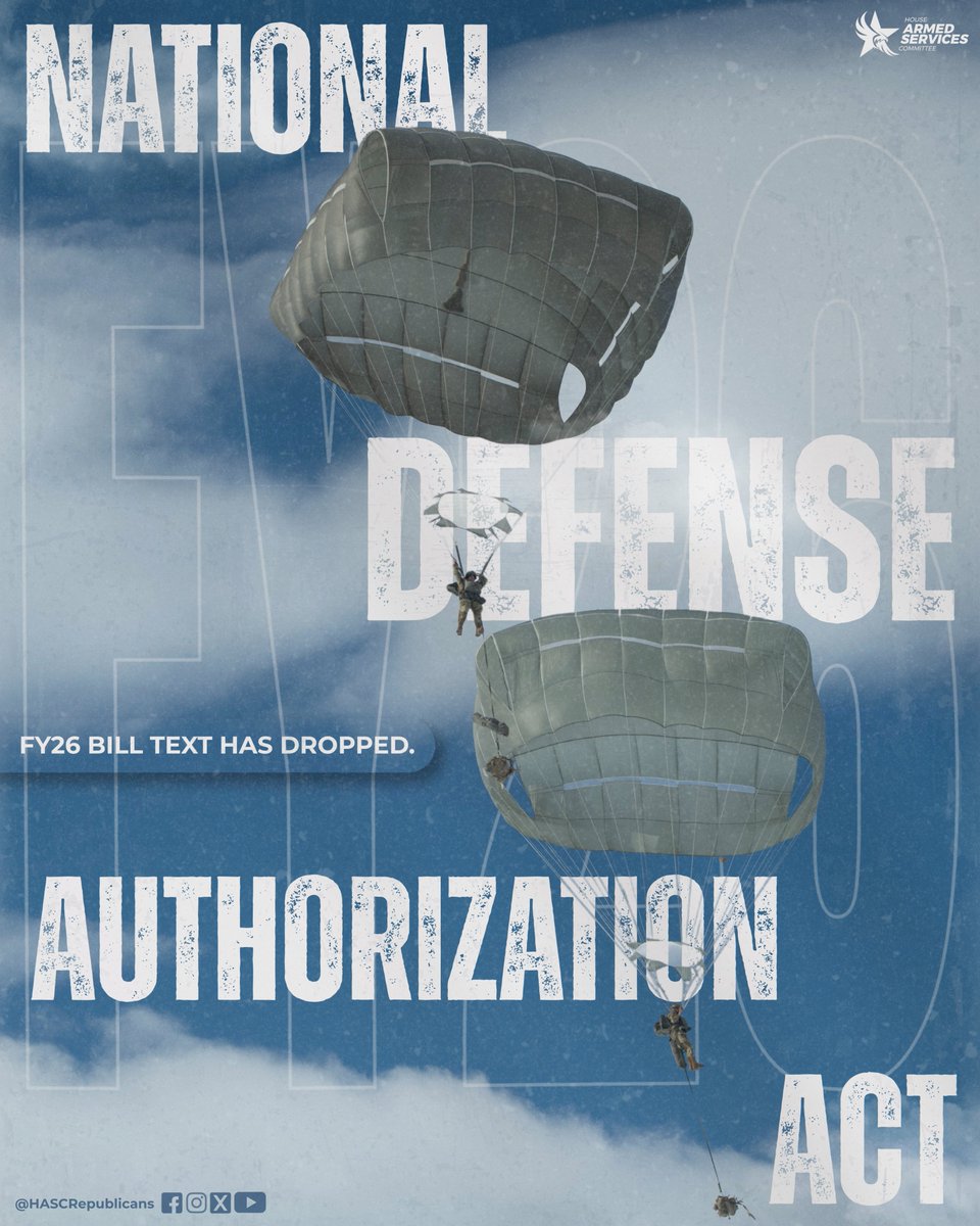HASCRepublicans's tweet image. BREAKING: Full #FY26NDAA Chairman's Mark text just dropped. Link in bio.