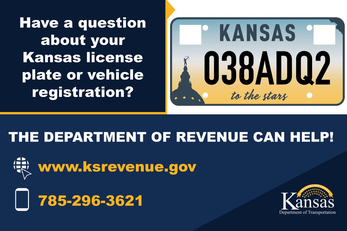 KDOTHQ's tweet image. Its Find out Friday! If you have a question about your Kansas license plate or vehicle registration you can reach out to @KanRevenue