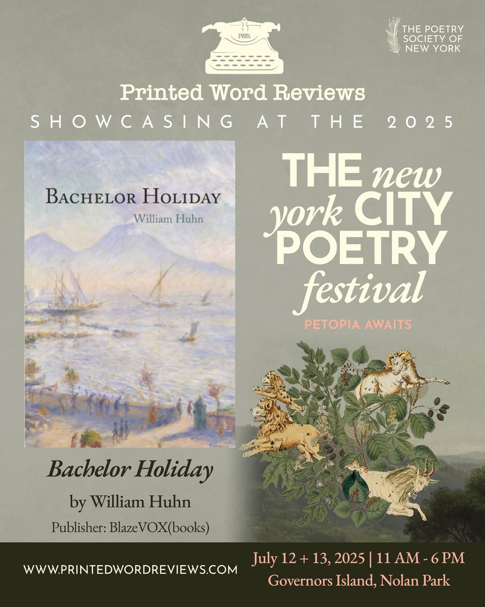 Printed Word Reviews is showcasing #Poetry #Talent @ New York City Poetry Festival Table 128 this weekend!! printedwordreviews.com
William Huhn's "Bachelor Holiday" is an acclaimed 2024 poetry collection lauded for its enthralling exploration of diverse themes, from ancient