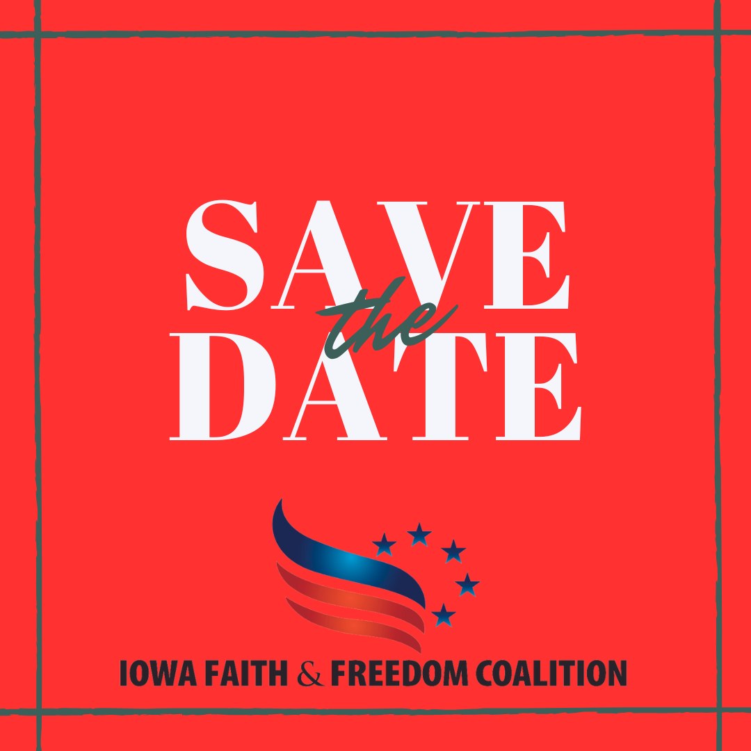 Iowa Faith & Freedom (@iowafaith) on Twitter photo Save the date! ๐บ๐ธ The Iowa Faith & Freedom Fall Banquet is Saturday, Sept. 20, at the Airport Holiday Inn in Des Moines. Please bring your friends and join us for a memorable evening.
RSVP today: 515-971-7363
Email: slscheffler@ffciowa.com Save the date! ๐บ๐ธ The Iowa Faith & Freedom Fall Banquet is Saturday, Sept. 20, at the Airport Holiday Inn in Des Moines. Please bring your friends and join us for a memorable evening.
RSVP today: 515-971-7363
Email: slscheffler@ffciowa.com