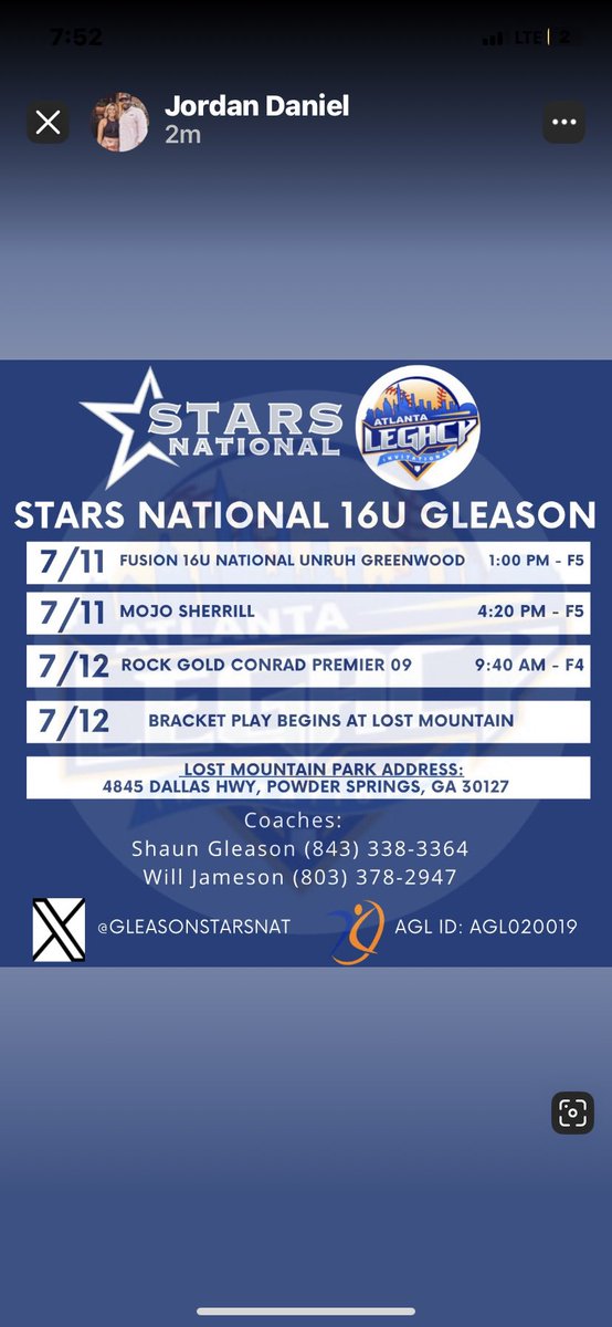 NiaIngraham's tweet image. Coaches we kickoff Atlanta Legacy today @ 1:00pm Lost Mountain F5 Stop by and check us out. @GleasonStarsNat