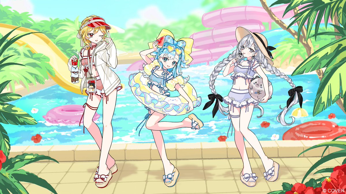 hololivetv's tweet image. 🖼#holonatsuParadise 夏の新衣装イラスト公開🖼
本日は「ホロライブインドネシア3期生」をご紹介🎉
テーマは『とびきりの可愛い水着で、屋外プールへ!』🎀
お揃いの可愛い水着で、ウォータースライダー💕
一緒に楽しいひと時を過ごそう🌴
🔽スペシャルページはコチラ!
hololive.hololivepro.com/special/16734/