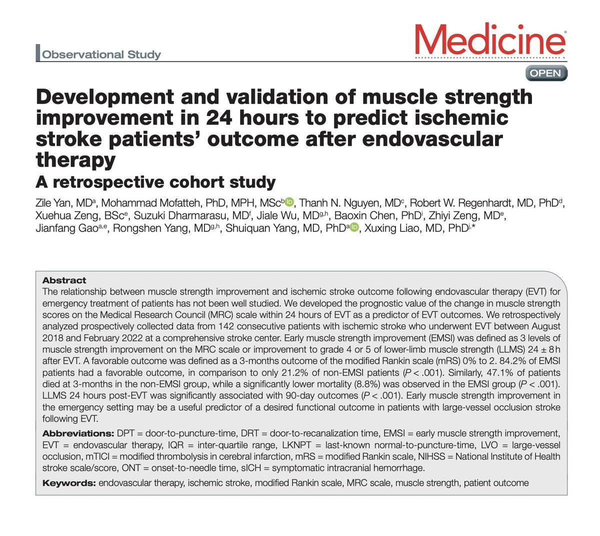 NIC (@neuro_ic) on Twitter photo Excited to share our recent original research article conducted by our Co-Founder <a href="/DrMofatteh/">Dr Mohammad Mofatteh</a> & colleagues <a href="/NguyenThanhMD/">Thanh Nguyen 🇺🇦</a>, <a href="/rwregen/">Robert Regenhardt, MD, PhD</a> on predicting the outcome of acute ischemic stroke patients undergoing endovascular thrombectomy
⬇️
journals.lww.com/md-journal/ful…
#Cerebrovascular Excited to share our recent original research article conducted by our Co-Founder <a href="/DrMofatteh/">Dr Mohammad Mofatteh</a> & colleagues <a href="/NguyenThanhMD/">Thanh Nguyen 🇺🇦</a>, <a href="/rwregen/">Robert Regenhardt, MD, PhD</a> on predicting the outcome of acute ischemic stroke patients undergoing endovascular thrombectomy
⬇️
journals.lww.com/md-journal/ful…
#Cerebrovascular