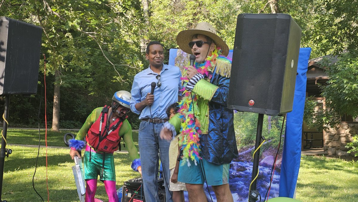Yes, <a href="/RepJoeNeguse/">Rep. Joe Neguse</a> is at #TubeToWorkDay. No, he isn't tubing. "Next year, maybe."