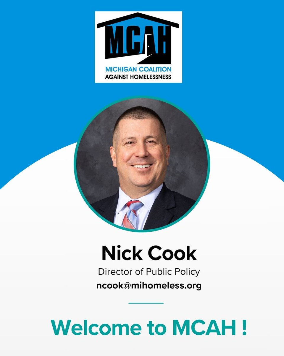 mihomeless's tweet image. Please join us in welcoming our new Director of Public Policy, Nick Cook (ncook@mihomeless.org).
#PolicyLeadership #AdvocacyMatters #WelcomeToMCAH