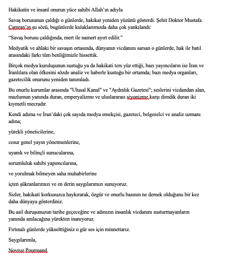 Ekrem Ataer (@ekremataer) on Twitter photo Teşekkür...
İranlı dostlarımızdan aldığımız çok kıymetli bir mesaj... Bizden de onlara bin çiçek, bin şükran...
پیام بسیار ارزشمندی از دوستان ایرانیمان دریافت کردیم... هزاران گل و هزاران تشکر از طرف ما به آنها...
<a href="/ulusalkanal/">Ulusal Kanal</a> Teşekkür...
İranlı dostlarımızdan aldığımız çok kıymetli bir mesaj... Bizden de onlara bin çiçek, bin şükran...
پیام بسیار ارزشمندی از دوستان ایرانیمان دریافت کردیم... هزاران گل و هزاران تشکر از طرف ما به آنها...
<a href="/ulusalkanal/">Ulusal Kanal</a>
