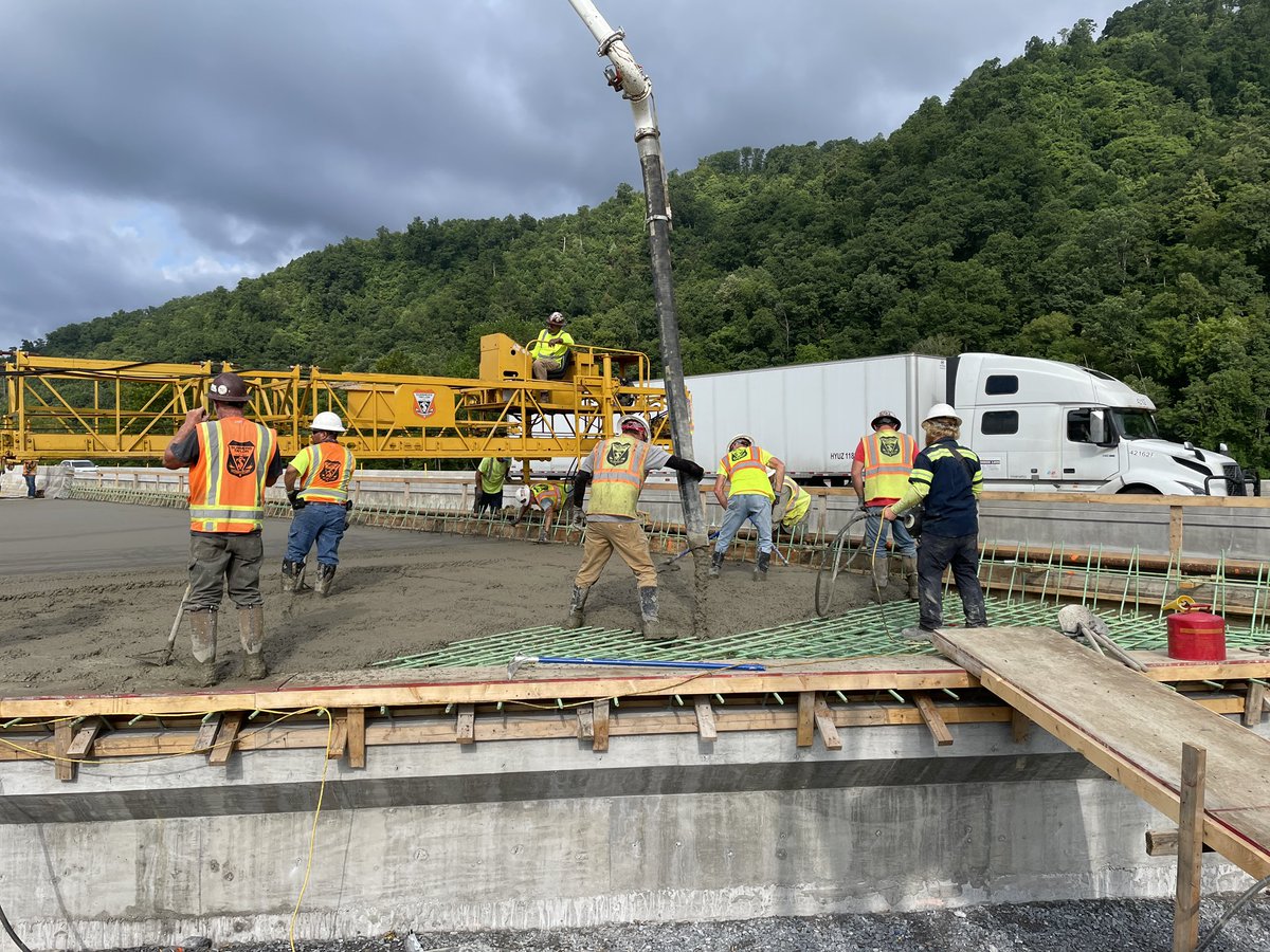 Bright and early this morning <a href="/myTDOT/">myTDOT</a> crews began a concrete pour as part of the effort to restore the WB I-26 bridge destroyed by Hurricane Helene. Work on I-26 continues to progress toward a full restoration later this summer. #WorkWithUs