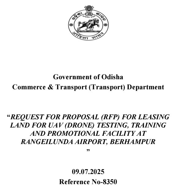 Amit patnaik (@patnaikami) on Twitter photo Leasing of land for UAV (Drone) Testing, Training and promotional facility to be established at Rangeilunda Airport, Gopalpur, Ganjam. RFP published by Commerce & Transport Department. Thanks <a href="/CMO_Odisha/">CMO Odisha</a> <a href="/SecyChief/">ChiefSecyOdisha</a> <a href="/CTOdisha/">ବାଣିଜ୍ୟ ଓ ପରିବହନ ବିଭାଗ । Commerce & Transport</a> Leasing of land for UAV (Drone) Testing, Training and promotional facility to be established at Rangeilunda Airport, Gopalpur, Ganjam. RFP published by Commerce & Transport Department. Thanks <a href="/CMO_Odisha/">CMO Odisha</a> <a href="/SecyChief/">ChiefSecyOdisha</a> <a href="/CTOdisha/">ବାଣିଜ୍ୟ ଓ ପରିବହନ ବିଭାଗ । Commerce & Transport</a>