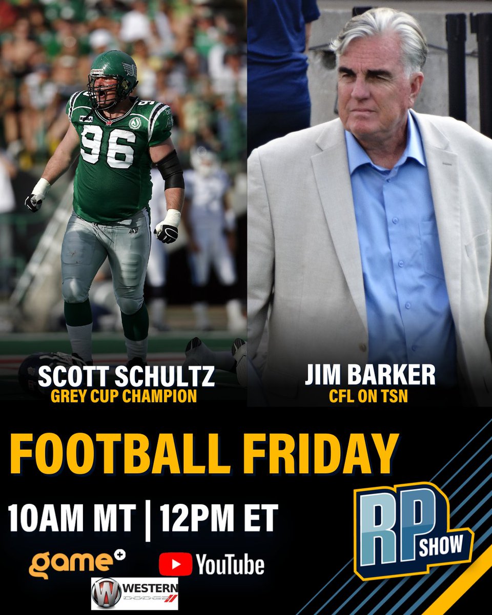 The Rod Pedersen Show (@rodpedersenshow) on Twitter photo π FOOTBALL FRIDAY is LIVE from Western Dodge in Moose Jaw!
π Scott Schultz (Grey Cup Champ)
π Jim Barker (CFL on TSN) joins via video
πΊ Watch on <a href="/GamePlusNetwork/">Game+ Network</a>
π loom.ly/7YQ-400
π Brought to you by Western Dodge
#RPShow #CFL #FootballFriday #MooseJaw #GamePlus π FOOTBALL FRIDAY is LIVE from Western Dodge in Moose Jaw!
π Scott Schultz (Grey Cup Champ)
π Jim Barker (CFL on TSN) joins via video
πΊ Watch on <a href="/GamePlusNetwork/">Game+ Network</a>
π loom.ly/7YQ-400
π Brought to you by Western Dodge
#RPShow #CFL #FootballFriday #MooseJaw #GamePlus
