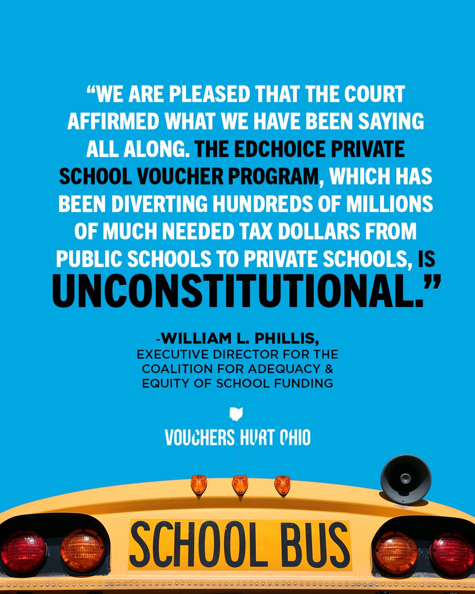 VouchersHurtUs's tweet image. The court and Ohio's constitution agree: diverting tax dollars from public schools to private schools is unconstitutional.