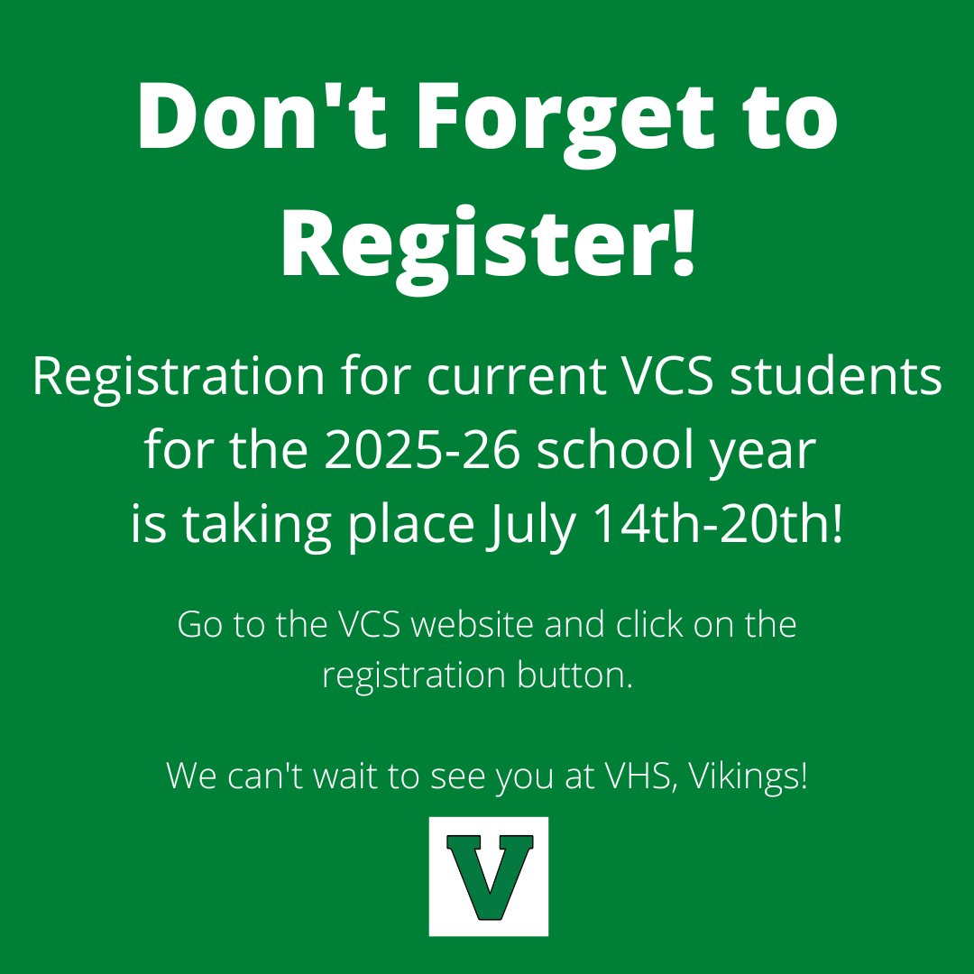 Registration for the 2025-26 school year will be open July 14 thru July 20. Log in using your Skyward Family Access acct.  More info at:
valpo.k12.in.us/apps/pages/reg…