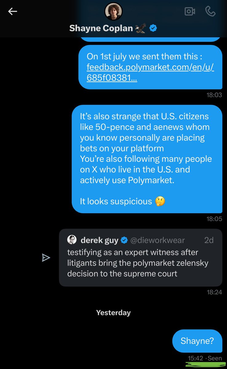 Atlantislq's tweet image. it’s been 3 days still no response from UMA or Polymarket
in fact Polymarket even blocked me on X
2 days ago i reached out to @shayne_coplan
but he quickly stopped replying as if i never existed
maybe that’s their strategy:
ignore the problem, pretend it never happened, and…