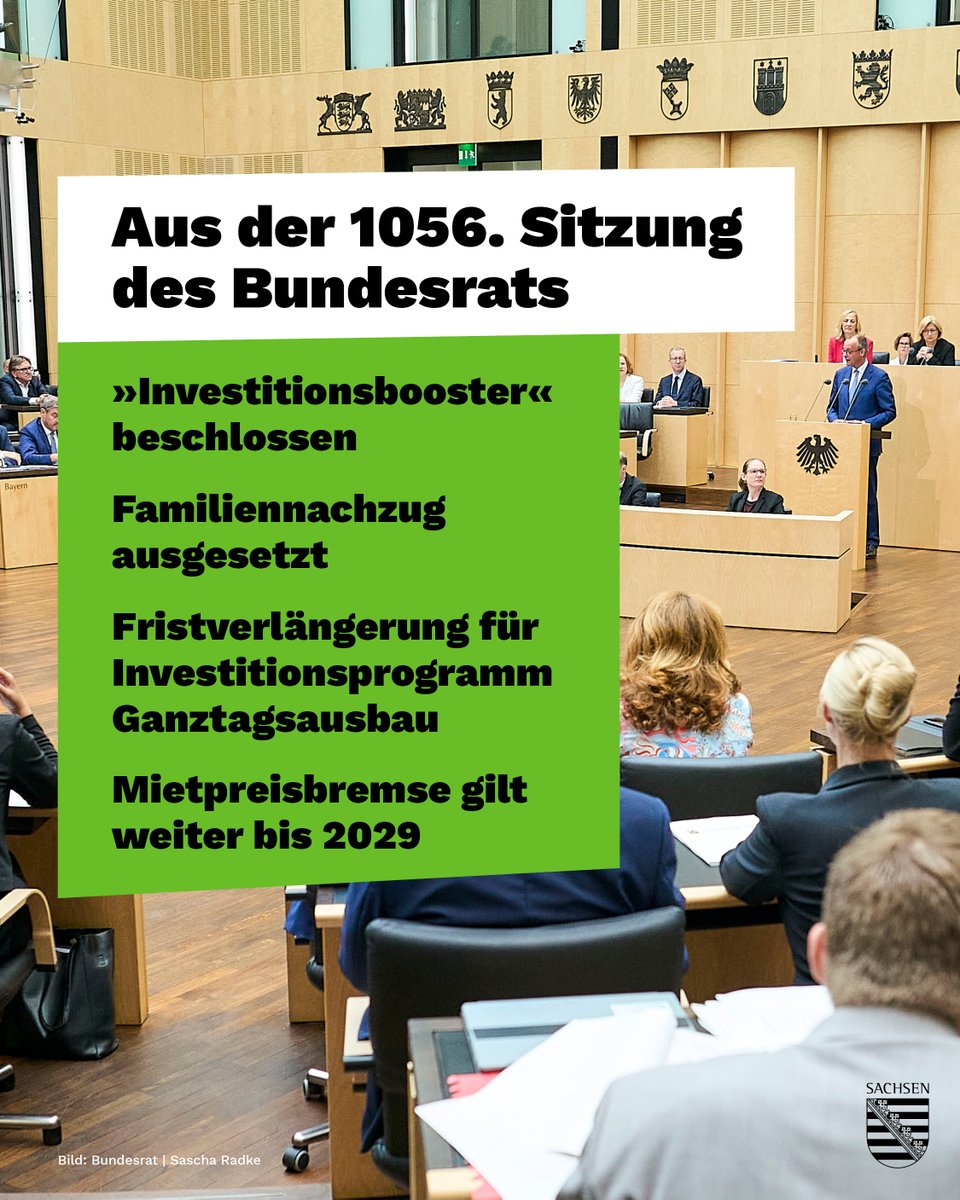 Sächsische Staatskanzlei (@sachsende) on Twitter photo Aus der 1056. Sitzung des <a href="/bundesrat/">Bundesrat</a>s: #Investitionsbooster beschlossen | #Familiennachzug ausgesetzt | Fristverlängerung Investitionsprogramm #Ganztagsausbau | #Mietpreisbremse verlängert ➡ Alle heutigen Beschlüsse: landesvertretung.sachsen.de/1056-bundesrat… <a href="/SachsenInBerlin/">Sachsen in Berlin</a> #Bundesrat Aus der 1056. Sitzung des <a href="/bundesrat/">Bundesrat</a>s: #Investitionsbooster beschlossen | #Familiennachzug ausgesetzt | Fristverlängerung Investitionsprogramm #Ganztagsausbau | #Mietpreisbremse verlängert ➡ Alle heutigen Beschlüsse: landesvertretung.sachsen.de/1056-bundesrat… <a href="/SachsenInBerlin/">Sachsen in Berlin</a> #Bundesrat