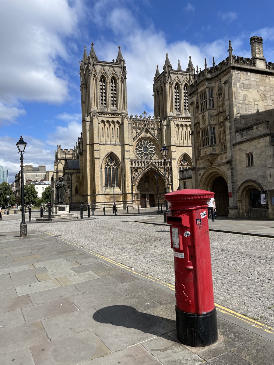 MeredithCatrin's tweet image. Splendid surrounds for this #PostboxSaturday on a daytrip to Bristol (even if Raja Rammohun Roy's statue seemed to have a seagull permanently perched on it!) @BristolCathedra