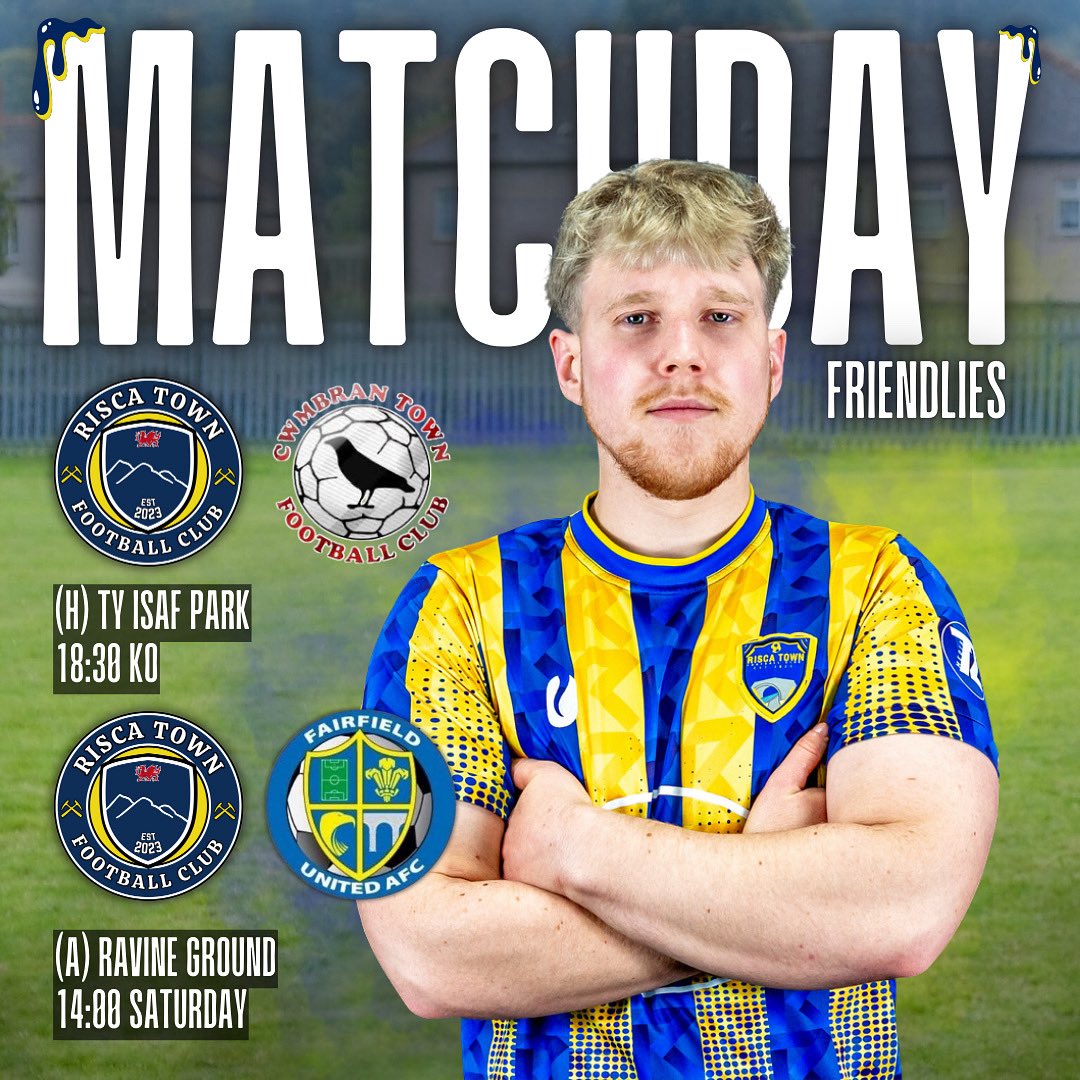 THIS WEEKEND🔵🟡

We are hosting Cwmbrân Town (R) at Ty Isaf Park this evening, 18:30 KO

Come along and support the boys in the blistering heat 🥵

Whilst, Tomorrow we head to Fairfield United to play them at their ground, 14:00 KO

Best of luck to both teams!

#uppatown