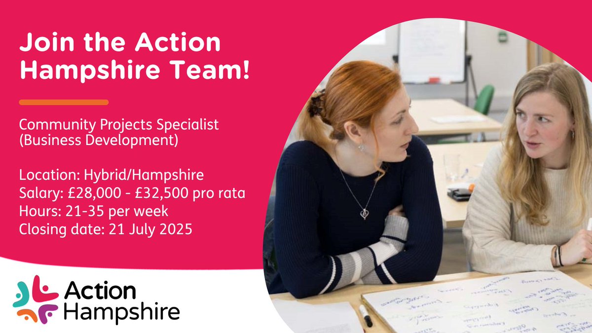 Looking for a new role? Join the Action Hampshire Team! 🎉
Help make a difference to the voluntary, community and social enterprise (VCSE) sector across Hampshire as a Community Specialist.

👉 Interested in this role? Learn more and apply here: lght.ly/hpc00mm