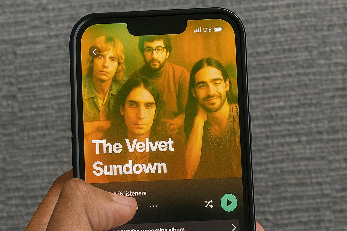 thefuturemktg's tweet photo. Meet The Velvet Sundown: a band launched just 2 weeks ago, already hitting 900K+ monthly Spotify listeners.

🚨The catch? They’re fully AI-generated.

This is proof that bands don’t need to license hits to be listener-approved.

🔗https://t.co/u4mE8DwlNF

#AI #Suno #Music https://t.co/DGzf8oGUB4