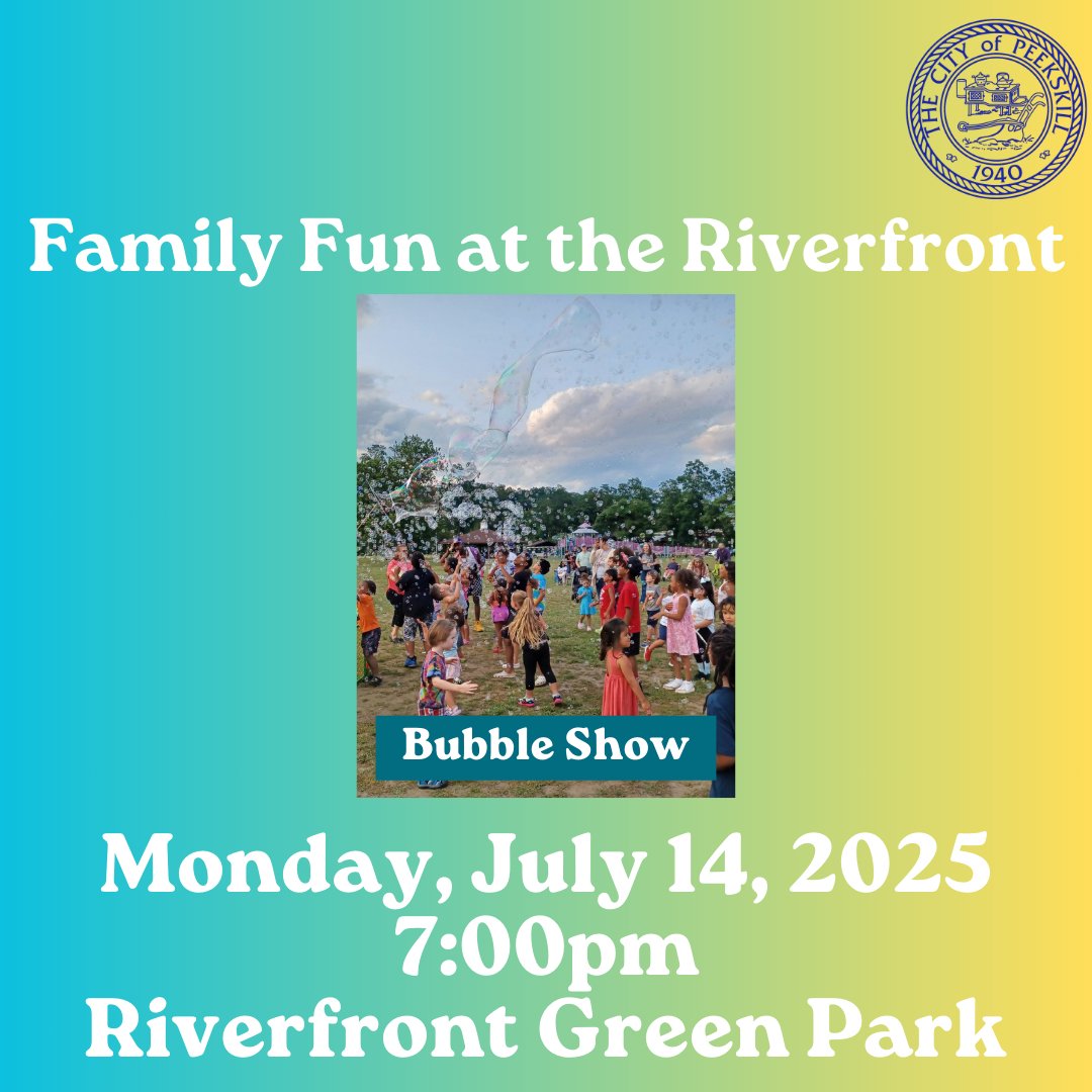 CityOfPeekskill's tweet image. Are you ready for some bubbles? Join us at the Riverfront on Monday, July 14th at 7:00 pm for the return of Bubble Show!