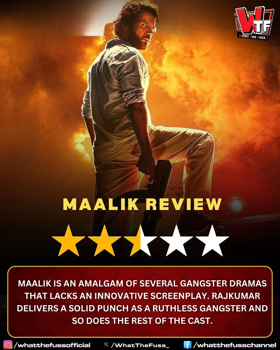 #Maalik Review:

A violent gangster drama that follows routine elements despite strong performances from the cast. #RajkummarRao delivers a powerful act as Maalik, who is ruthless and almost invincible throughout the film. But the film lacks some novel elements and set-pieces