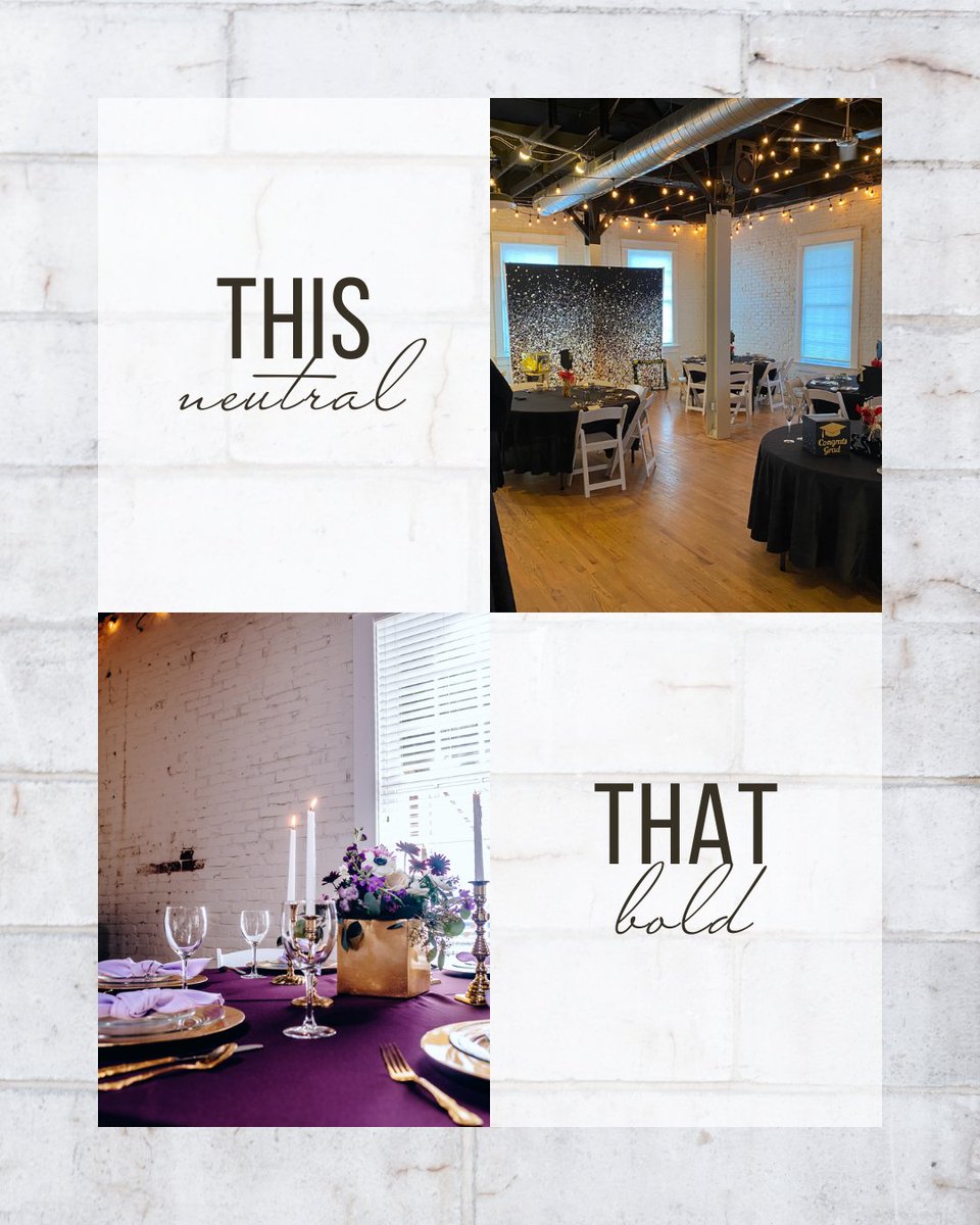 durham_exchange's tweet image. Do you lean into soft, neutral tones or go bold with color? 🤍💜 

Book your tour today: DurhamExchange.com

#DurhamNC #EventDesign #ColorStyle #WeddingPlanning #SupportLocal