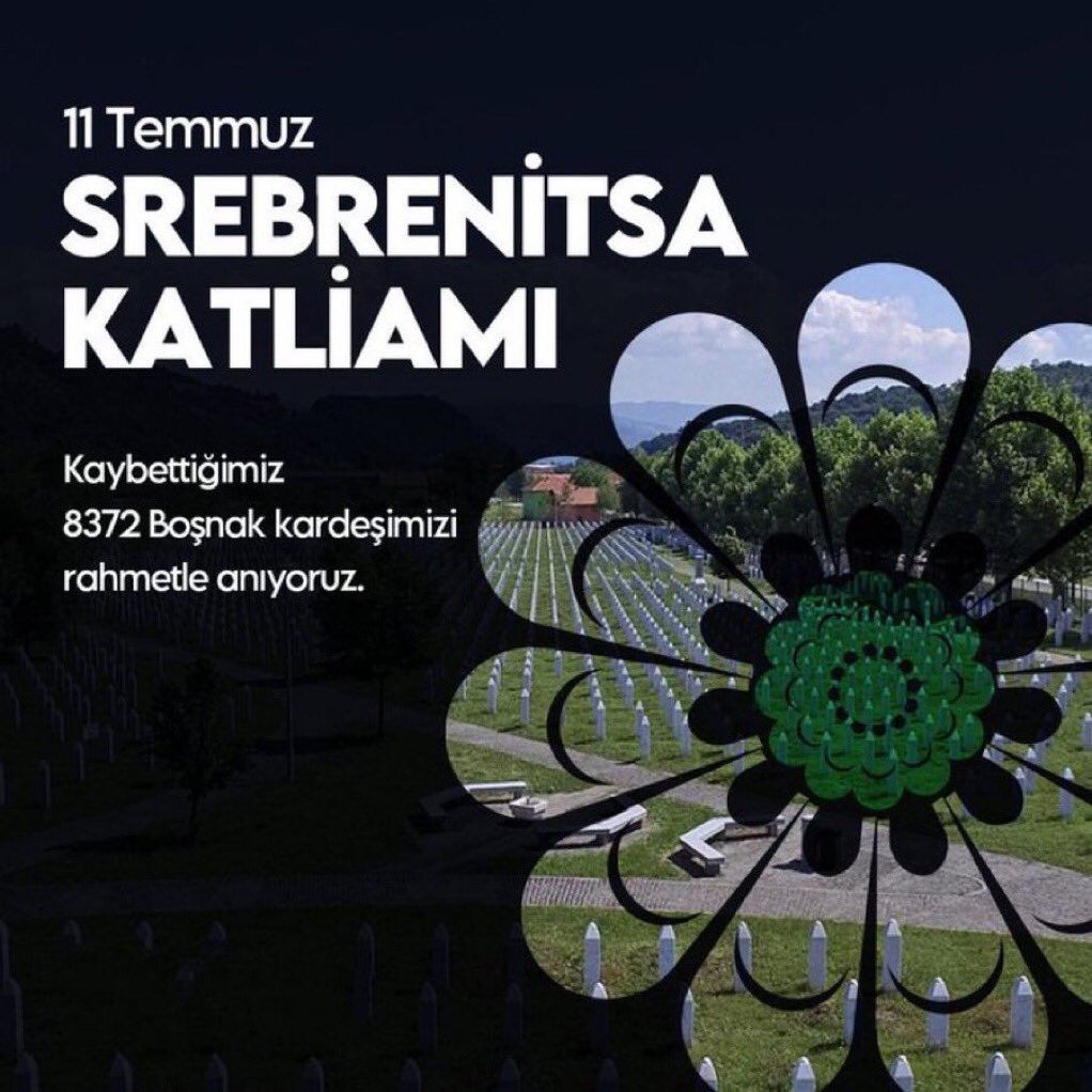 Avrupa’nın göbeğinde ve tüm dünyanın gözü önünde yaşanan, insanlık tarihinin şahit olduğu en elim olaylardan biri olan #Srebrenitsa Soykırımı'nın 30’uncu yılında, katledilen 8372 Bosnalı kardeşimizi rahmetle anıyor, Bosna Hersek halkının acılarını paylaşıyoruz.