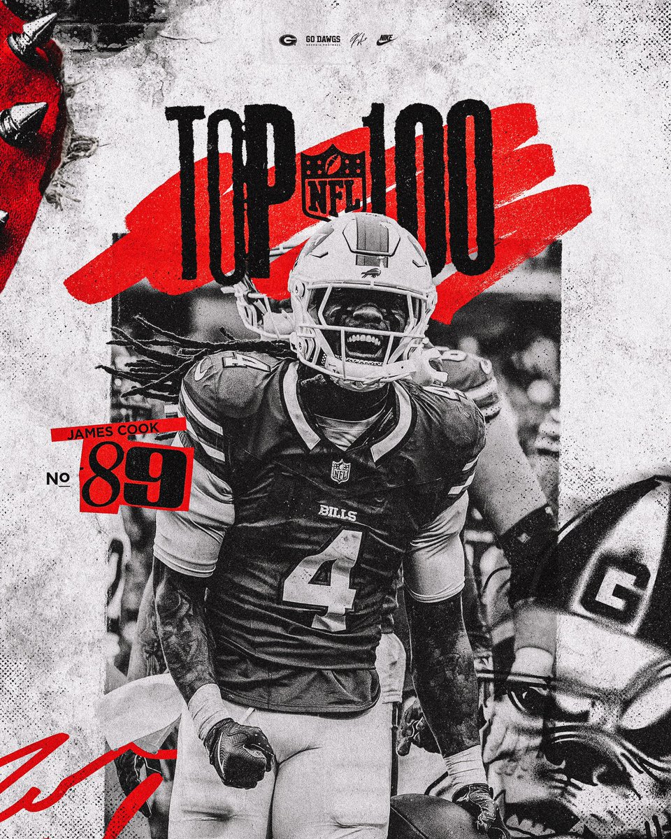 GeorgiaFootball's tweet image. James Cook comes in at 8️⃣9️⃣ on the #NFLTop100 list 🦬
#GoDawgs | #DawgsInTheNFL