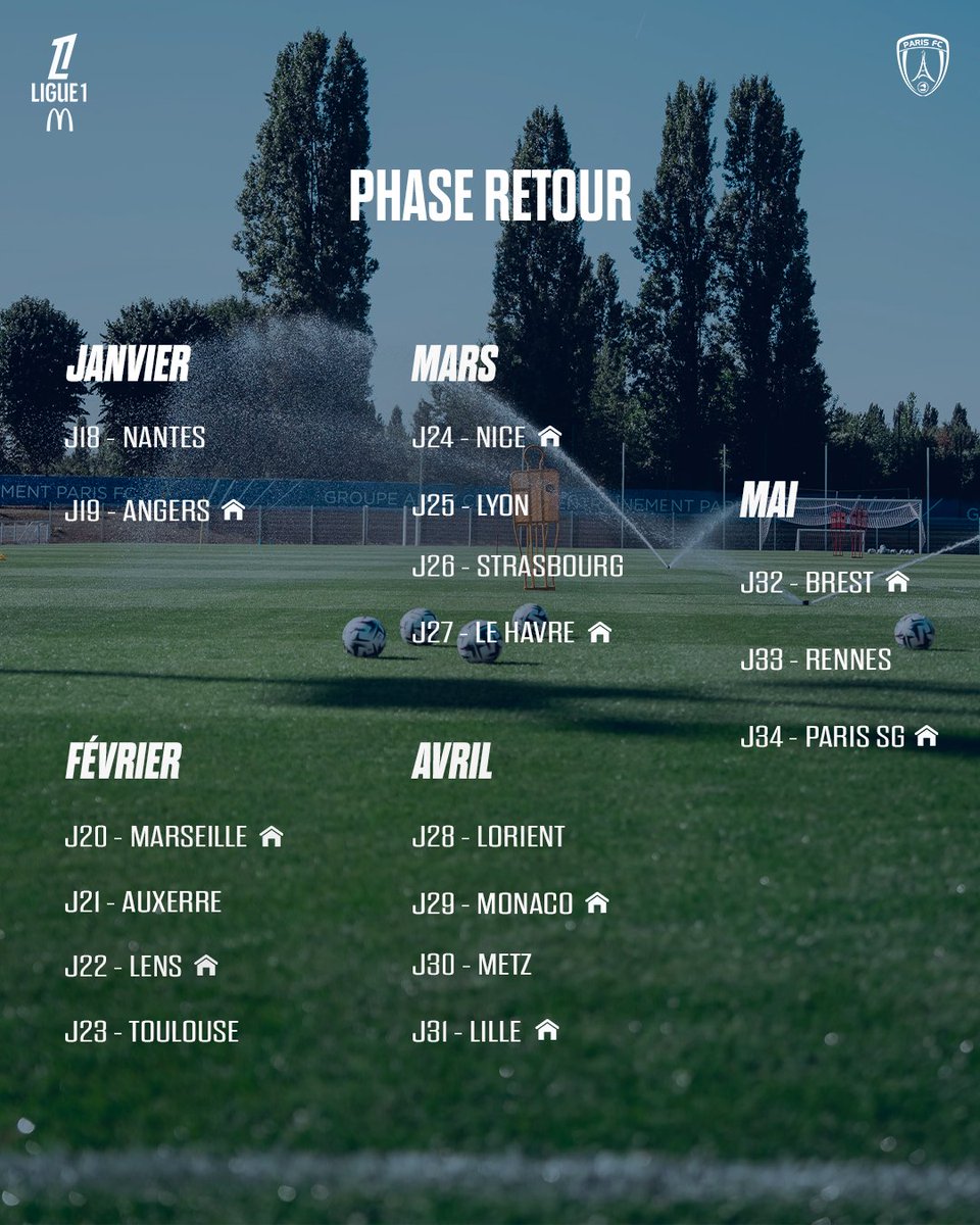 Paris FC (@parisfc) on Twitter photo 🗓️ 𝐋𝐄 𝐂𝐀𝐋𝐄𝐍𝐃𝐑𝐈𝐄𝐑
💙 Voici notre programme pour la saison 2025-2026 en <a href="/Ligue1/">Ligue 1 McDonald's</a> 👊
🔵⚪ #CertifiéParis 🗓️ 𝐋𝐄 𝐂𝐀𝐋𝐄𝐍𝐃𝐑𝐈𝐄𝐑
💙 Voici notre programme pour la saison 2025-2026 en <a href="/Ligue1/">Ligue 1 McDonald's</a> 👊
🔵⚪ #CertifiéParis