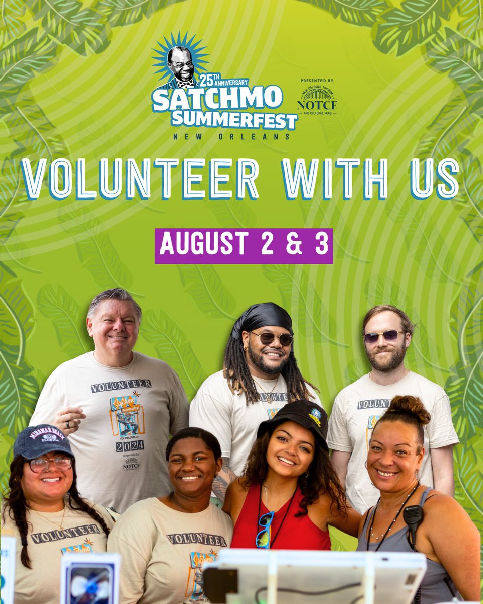 FQFestNOLA's tweet image. Do you love jazz, community, and free music for all? Our sponsors, partners, and volunteers keep the festival free. Sign up for a volunteer shift today. Visit satchmosummerfest.org/volunteer for guidelines, perks, and assignment descriptions.
