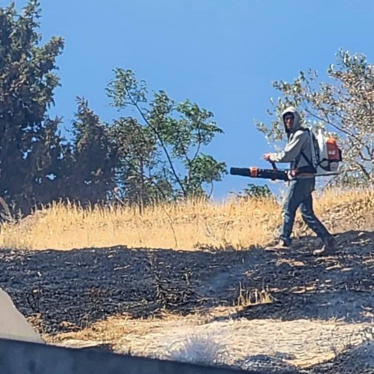 In the Christian village of Taybeh, Israeli settlers set fire to St. George Church and the Christian cemetery again today. This time, they brought a leaf blower with them—intentionally using it to fan the flames and ensure the fire would spread.