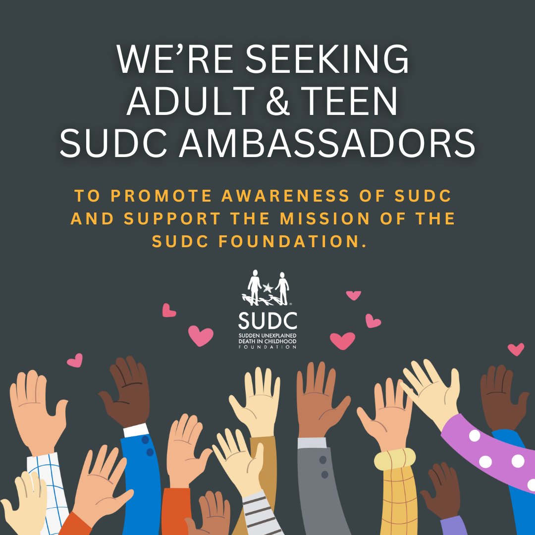 We are seeking passionate volunteers to join our Ambassador Program, our formal volunteer network. You’ll help:
✨ Raise awareness for SUDC
✨ Share our mission 
✨ Support &amp; connect families
✨ Be a voice for children gone too soon

please visit sudc.org/ambassador-pro…