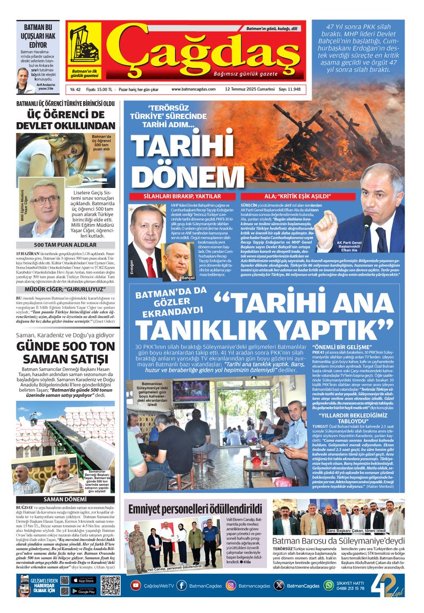 Batman Çağdaş Gazetesi
12 Temmuz 2025 Cumartesi
batmancagdas.com
