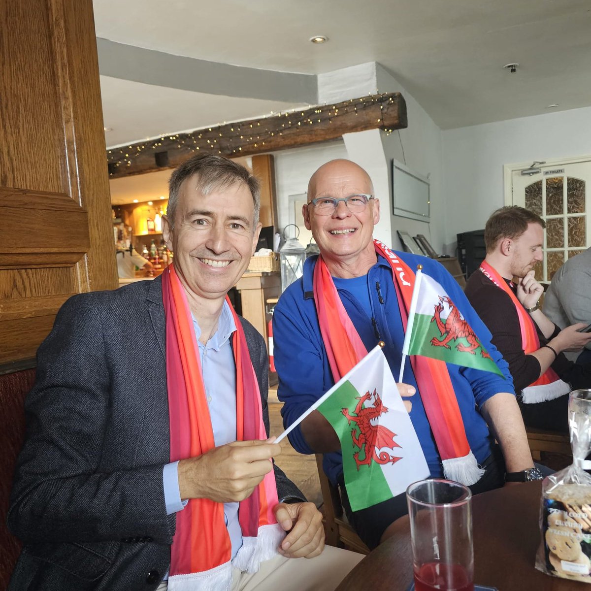 switherdenMP's tweet image. It was fantastic to welcome the Swiss Ambassador Markus Leitner to Llanymynech last weekend to watch the Wales v. Netherlands game in The Dolphin, before sending him across the road – and over the border – to watch the England game with @HelenMorganMP.
@SwissEmbassyUK