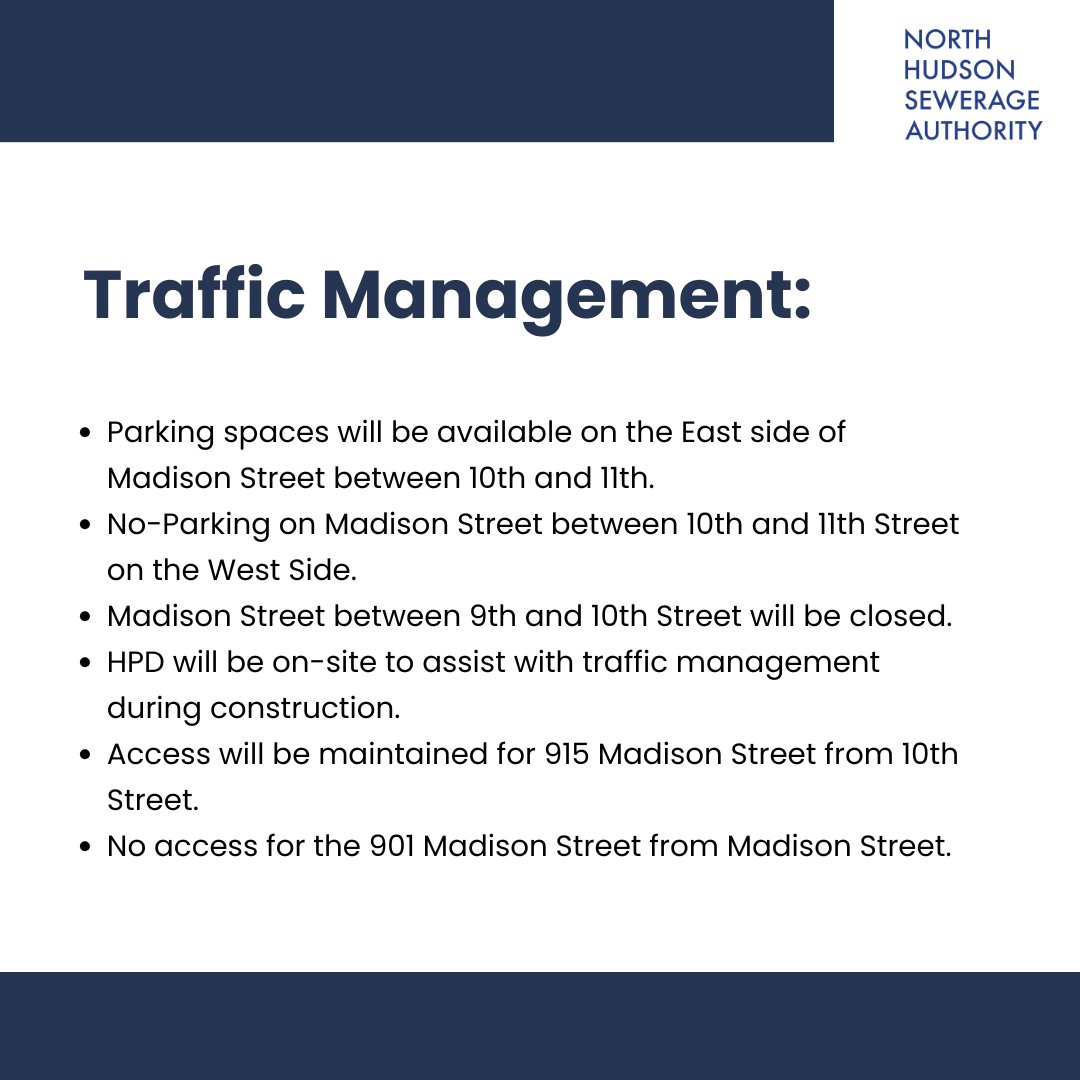 🚧Madison Street Infrastructure Improvements: Construction and Traffic Management Activities
📅 Date: July 14th – July 18th
🕙 Time: 8 a.m. and 4 p.m
📍 Location: Madison St between 10th and 11th Street
Learn more at nhudsonsa.com/construction-u…
