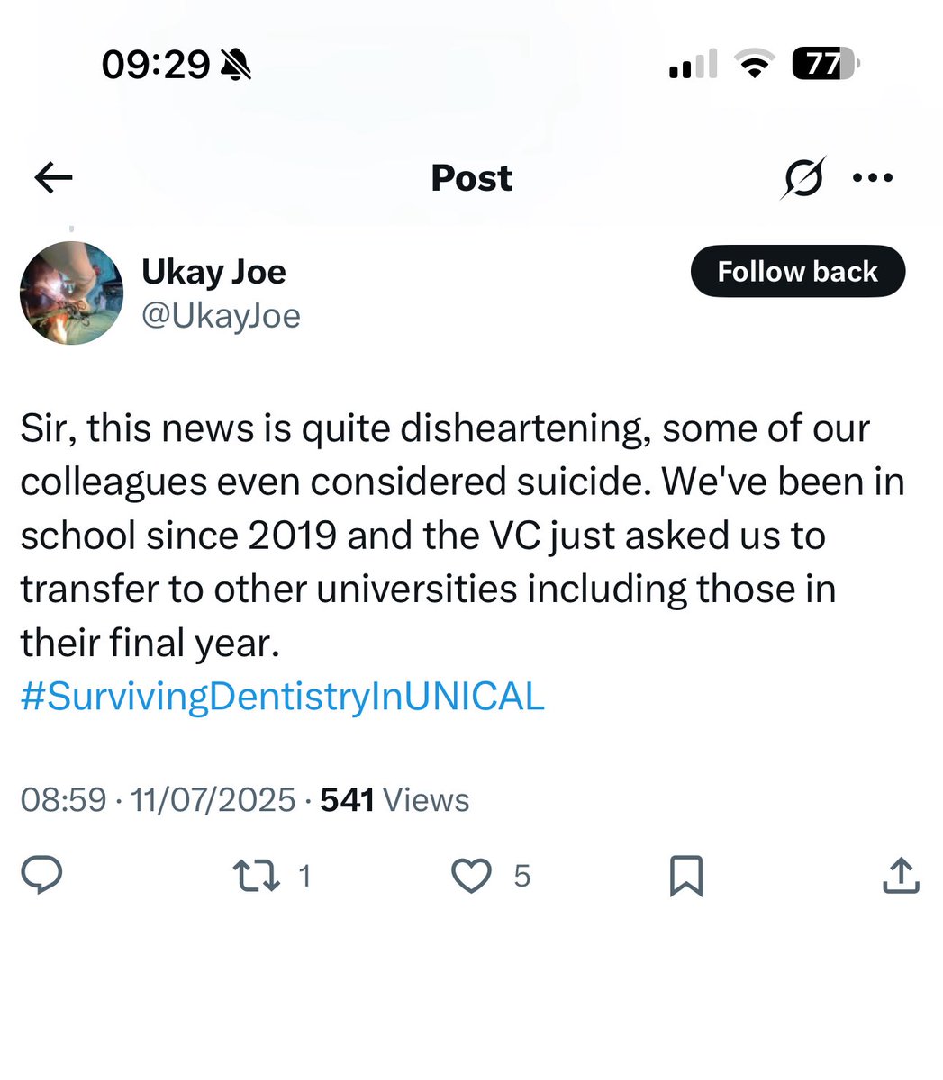 OurFavOnlineDoc's tweet image. The VC University of Calabar is planning to expel 300 dental students after giving them an admission and many of them spending up to 6years in school.

Reason:
The university admitted more students than they are legally allowed to.

The VC told them to go and “learn trade”.

Pls…