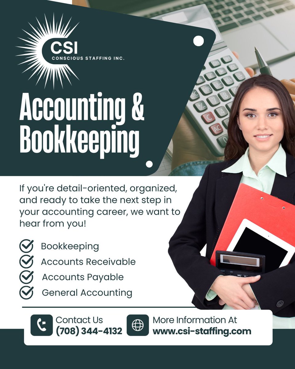 CSI_Staffing's tweet image. If you&apos;re detail-oriented, organized, and ready to take the next step in your accounting career, we want to hear from you!

Apply today or tag someone who should! csi-staffing.com

#Hiring #AccountingJobs #AccountsPayable #AccountsReceivable #BookkeepingJobs #JoinOurTeam