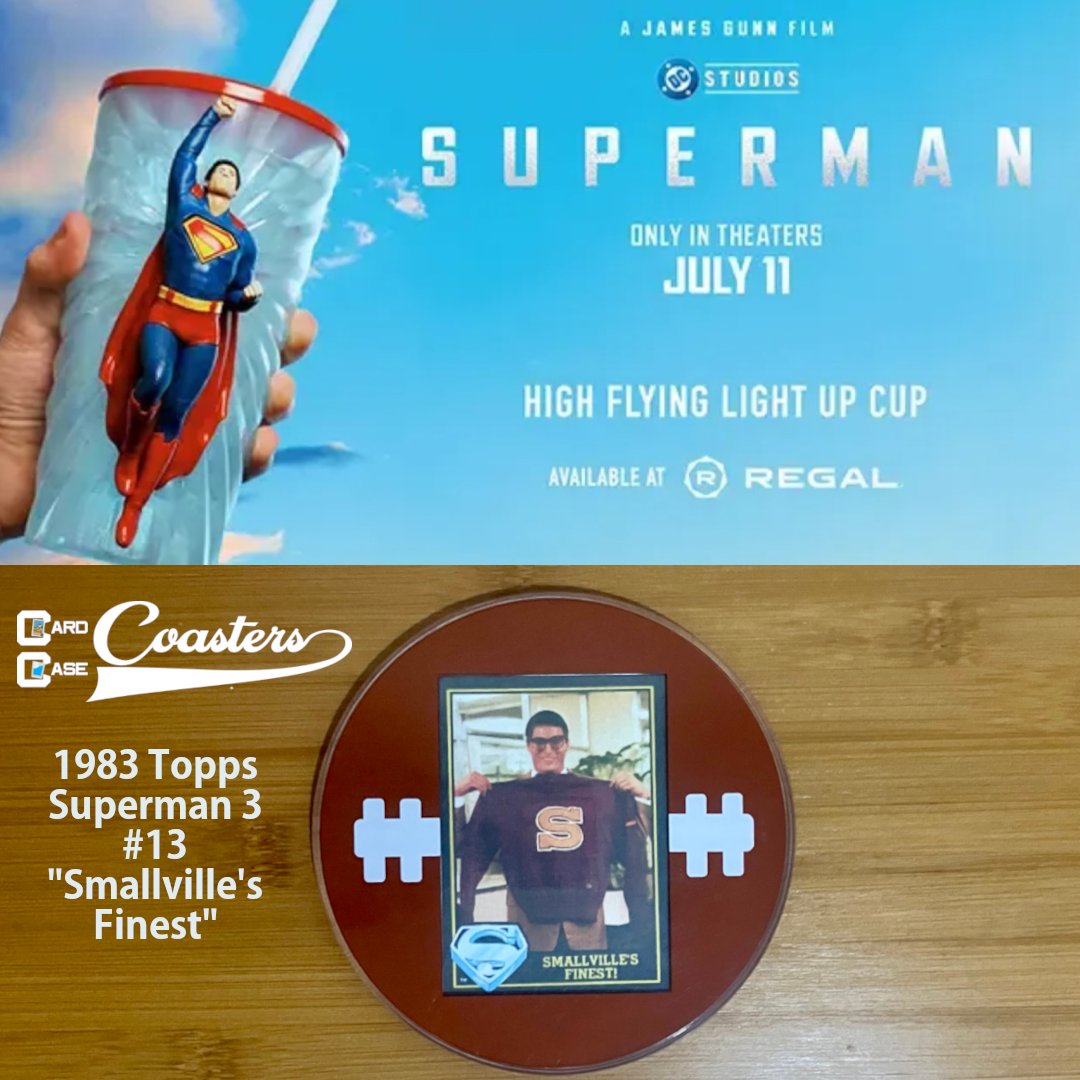 CardCoasters's tweet image. CARD CASE COASTERS has all of you Superman Fans covered too! This 1983 Topps Superman 3 card is a perfect fit with the Man of Steel rocking his Smallville letterman sweater. The perfect partner for those Superman collectable cups over all the years as well as these awesome…