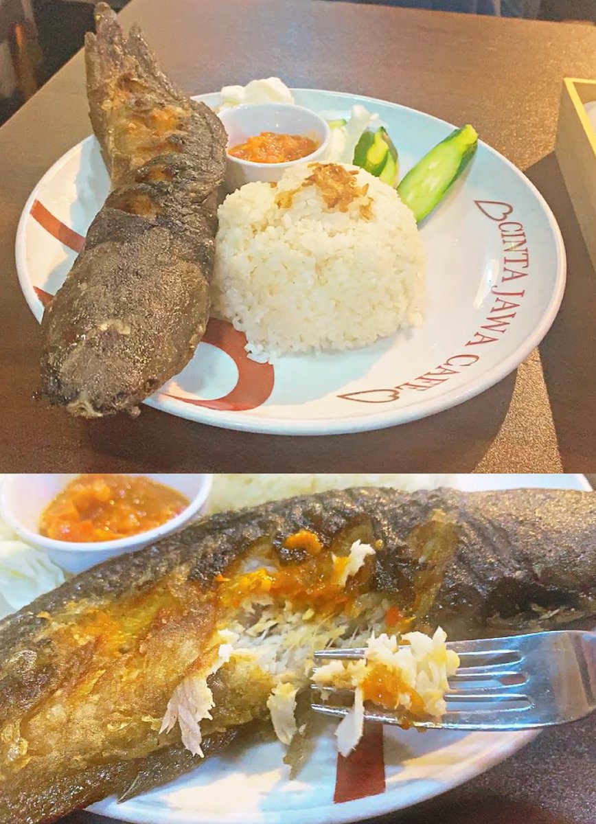 finally i could try "pecel lele", deep fried catfish for the first time, in tokyo, akihabara.
It exceeded my expectations, with crispy skin and juicy fat, and a rich flavor that for a moment made me think I was eating fried chicken, rather than the taste of a light white fish.