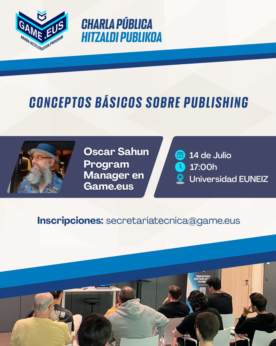 🎮 La próxima semana continúan las #charlaspúblicas en el campus de EUNEIZ Universidad, con la participación de referentes del sector de los #videojuegos.

La siguiente sesión estará dedicada a los conceptos básicos sobre publishing, una pieza clave en el desarrollo y lanzamiento