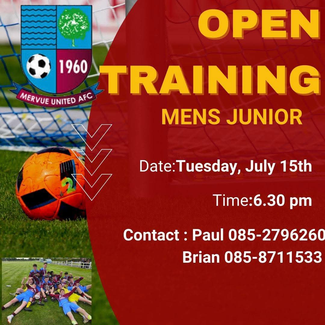 Mervue United F.C. (@mervueunitedafc) on Twitter photo <a href="/MervueUnitedAFC/">Mervue United F.C.</a> second team return to Pre-season training next week and are on the lookout for new players for the coming season.
All welcome to open training session next Tuesday evening 17th July.
Contact Paul or Brian for more info. <a href="/MervueUnitedAFC/">Mervue United F.C.</a> second team return to Pre-season training next week and are on the lookout for new players for the coming season.
All welcome to open training session next Tuesday evening 17th July.
Contact Paul or Brian for more info.