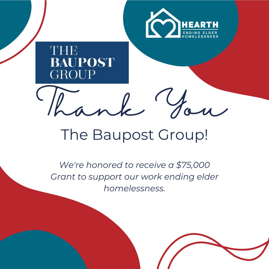 Hearth_Inc's tweet image. Exciting news! Hearth just received a $75,000 grant from The Baupost Group. The support from our funders and grantors allows us to continue our outreach and homelessness prevention services.
 
#HomelessnessPrevention #Hearth
