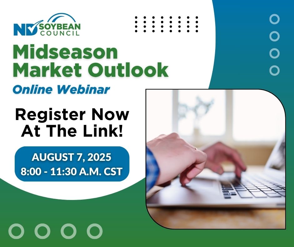 NDSoybean's tweet image. 📅 Mark your calendars! The 2025 Midseason Market Outlook is coming soon — Thursday, August 7.
Join Dr. Bill Wilson and Dr. Frayne Olson from NDSU as they explore season updates, global demand, and key marketing and risk management strategies ahead of soybean harvest. 🌱…